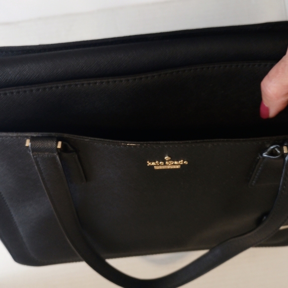 SOLD Kate Spade black leather 3 compartment tote purse shoulder bag - Picture 10 of 16